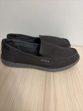 CROCS Women’s Black Canvas Slip-On Loafers size 11